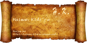 Haiman Klára névjegykártya
